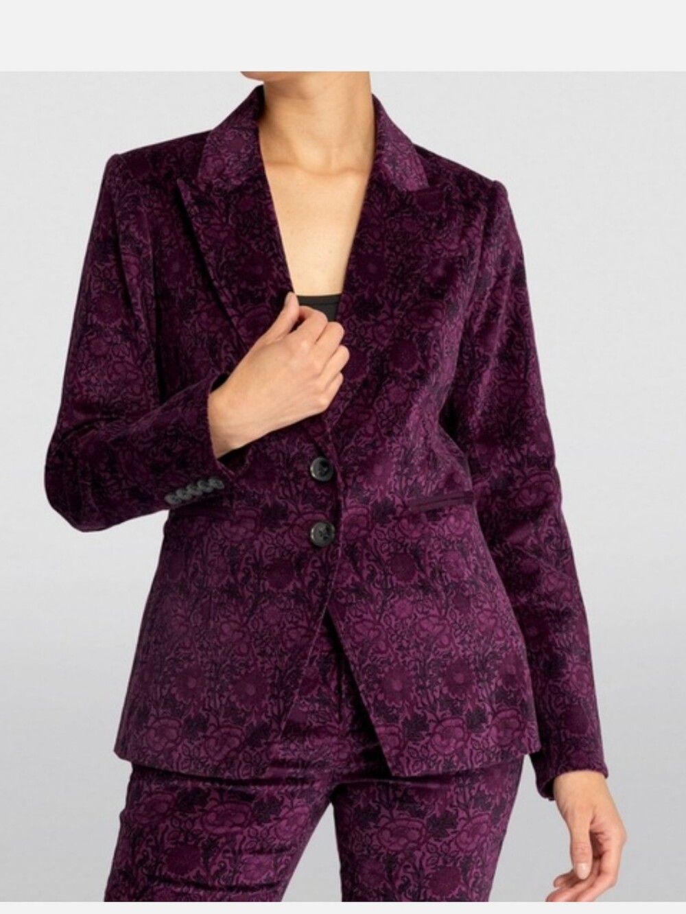 Morris & Co X Paige Purple Floral Velvet Chelsee Blazer Anthropoligie 250.00